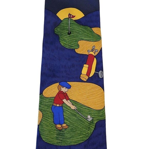 Save The Children Mens Golf Silk Necktie #1 "A Country Drive" by Adrian 58" x 4" - Picture 3 of 6